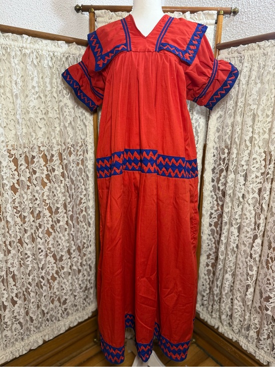 Dresses & Skirts - Vintage 1970s Handmade Red Cotton Folk Prairie Maxi Dress